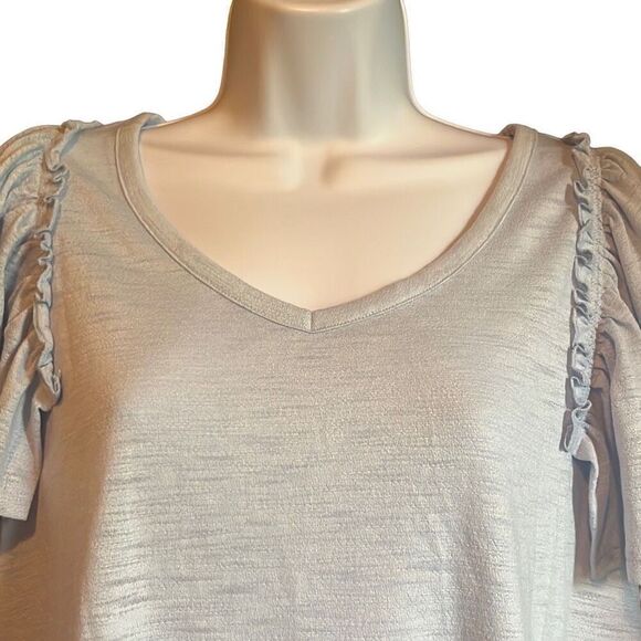 Lauren Conrad Large Blue Ruffle Sleeve V Neck Lightweight Top NWOT Lagenlook - Picture 3 of 8